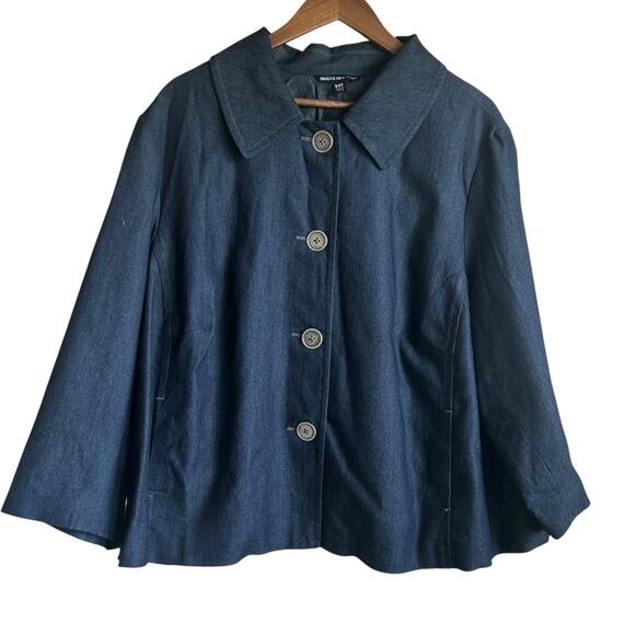 Briggs‎ New York Women Denim Jacket Top 24W Blue Dark Wash Casual Classic Office - Picture 1 of 12